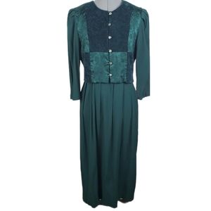 Vtg green patchwork rayon long sleeve maxi dress 8